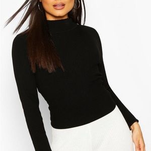 (A4) Boohoo Ribbed Turtleneck Top, Black,  Size 10, NWT